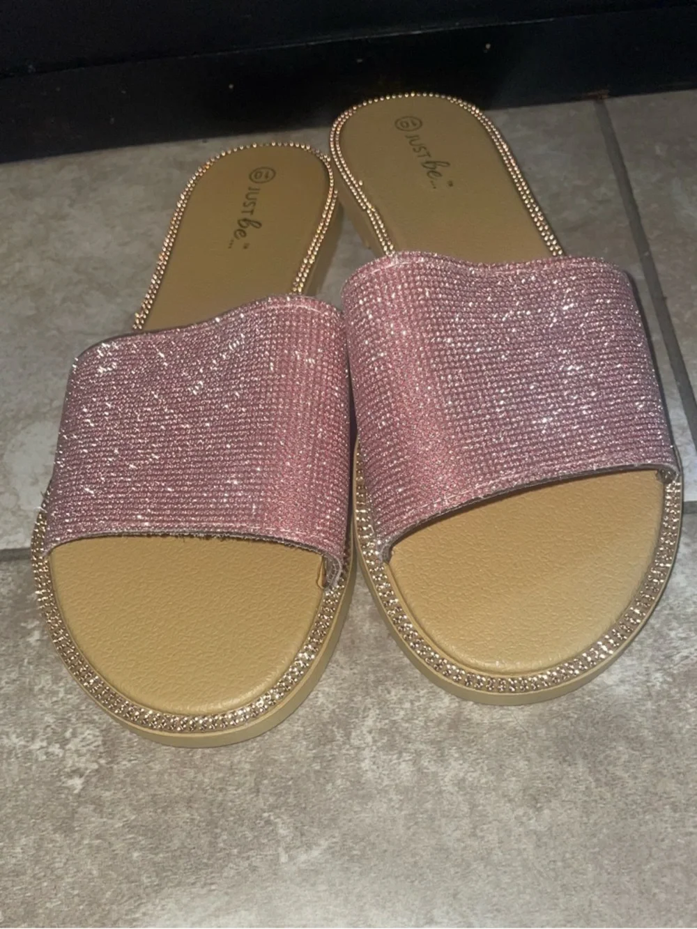 just be Pink Rose Glitter Slide Sandals - Picture 2 of 3